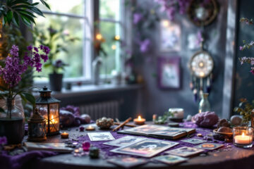 une-image-dun-bureau-de-medium-decore-delements-mystiques-comme-des-boules-de-cristal-et-des-cartes-de-tarot-creant-une-atmosphere-apaisante-et-spirituelle